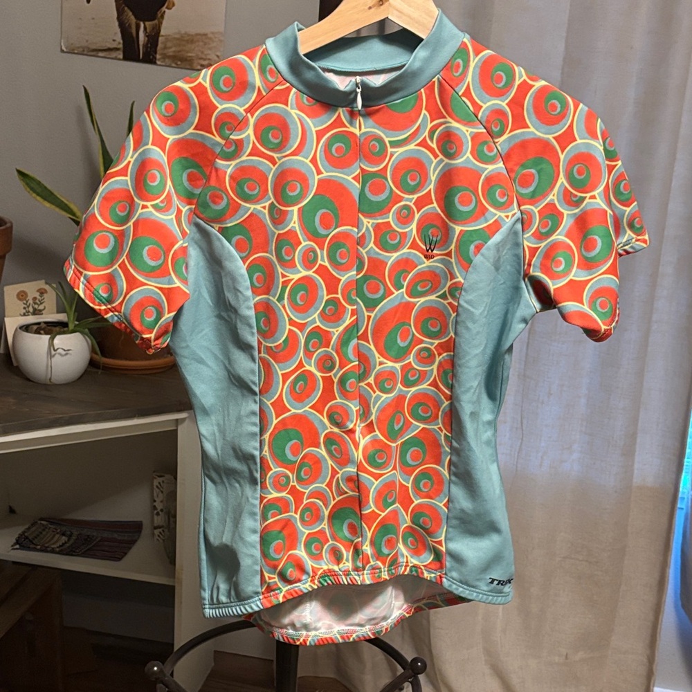 Women’s Short-Sleeve Bike Jersey Top in Orange & Teal